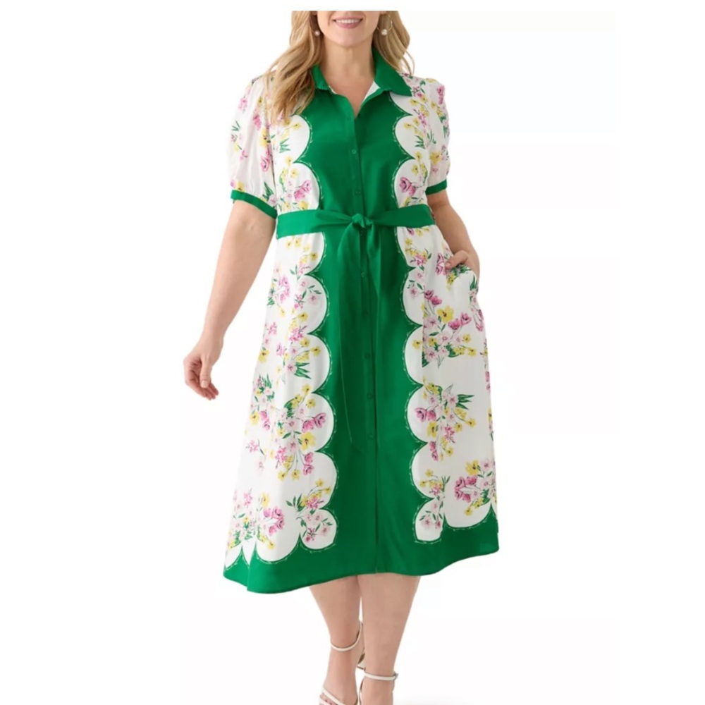 Crown & Ivy Green and White Floral Midi Dress